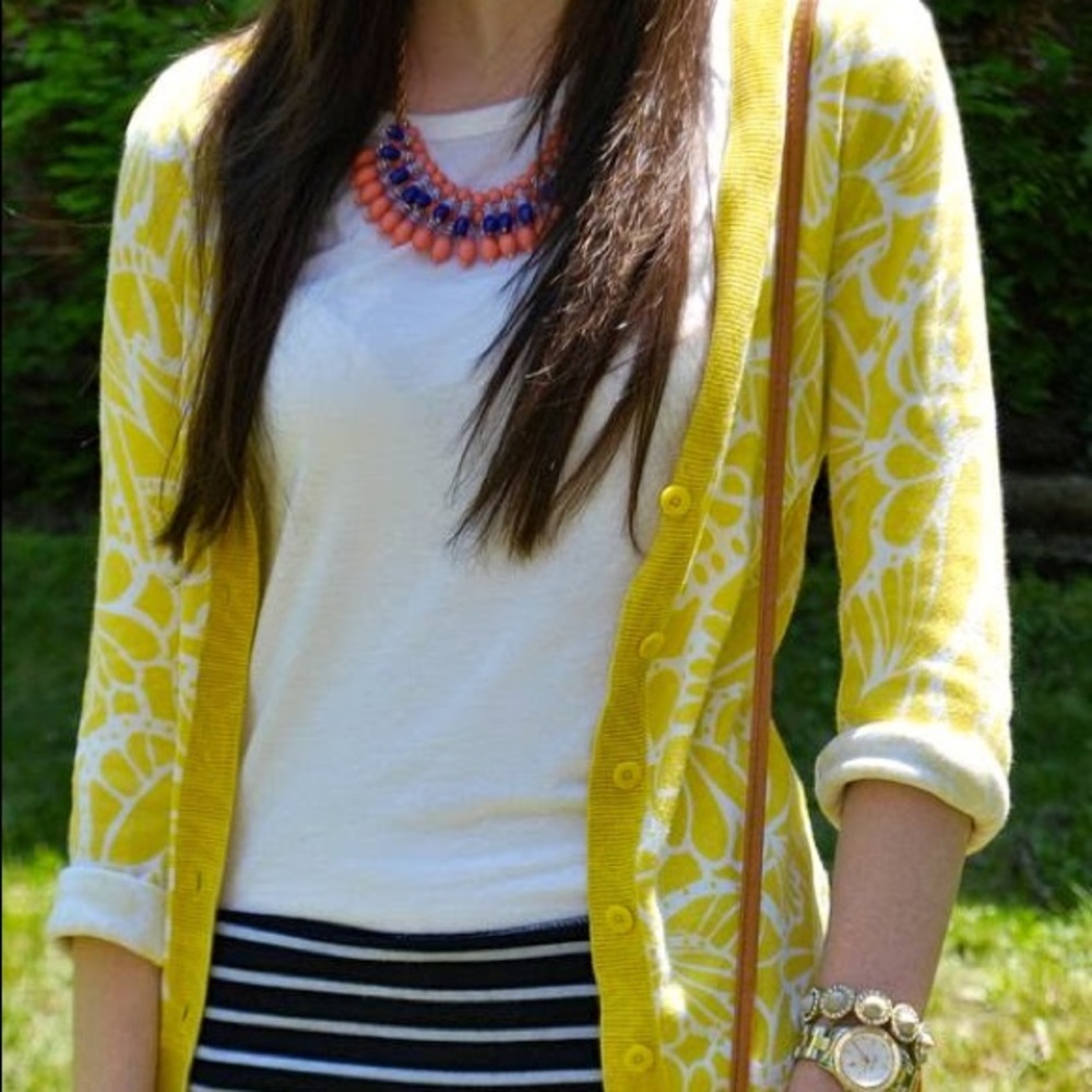 Old Navy Yellow & White Cardigan ~ M